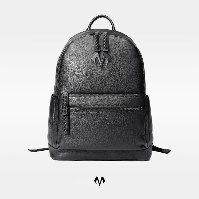 BABAMA【生日礼物】双肩包男士潮流时尚大容量旅行头层牛皮背包 黑色