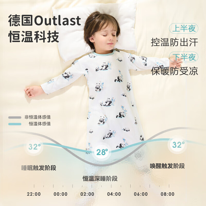 ibaby/英伦宝贝×Outlast儿童睡袍针织印花长袖恒睡裙连体衣四季款家居 冰湖天鹅 110 (偏大)