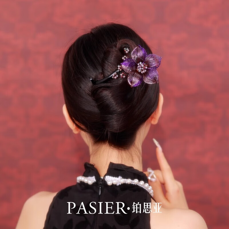 亚高端系列复古高级感发夹女新中式花朵扭扭夹手工拉花铜丝抓夹头饰