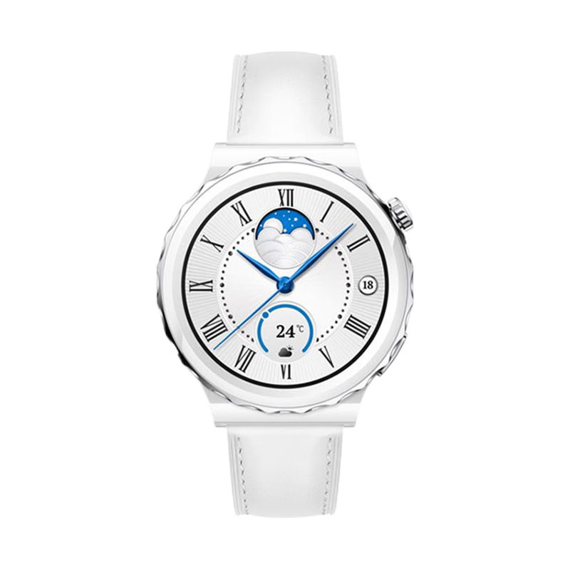 HUAWEI 华为 WATCH GT3 Pro 时尚款 蓝牙版 智能手表 43mm 白色钛合金表壳 白色真皮表带 (北斗、GPS、血氧、ECG)