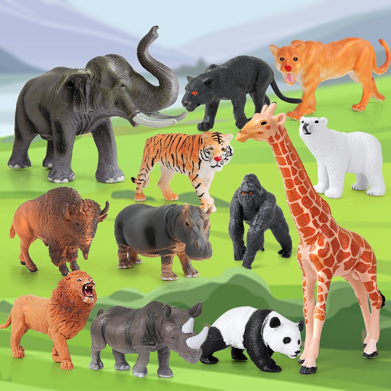 纽奇（Nukied）儿童动物玩具农场仿真软胶模型动物园长颈鹿老虎1-3-6岁女童男童玩具 「礼盒」动物模型12件套（配图册*1）