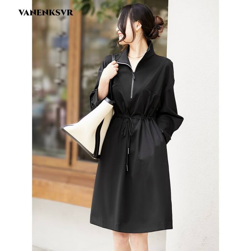 梵恩萨(vanenksvr)轻奢品牌 飒美甜酷 拉链立领可调节收腰直筒卫衣式