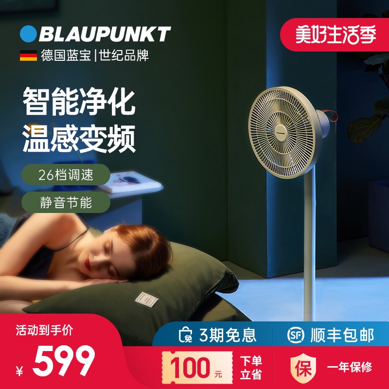 蓝宝（BLAUPUNKT）电风扇家用 空气循环扇 落地扇遥控办公室台式风扇负离子果岭风 静谧绿