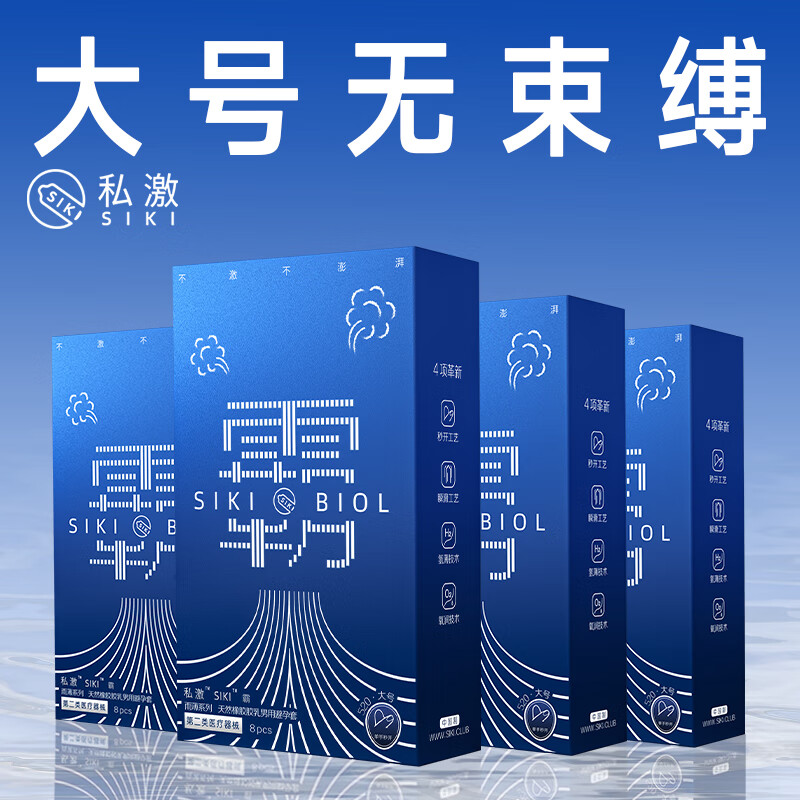 SIKI私激避孕套超薄润滑玻尿酸安全套男用套套计生情趣成人性用品  【霸·大号套】8只*4