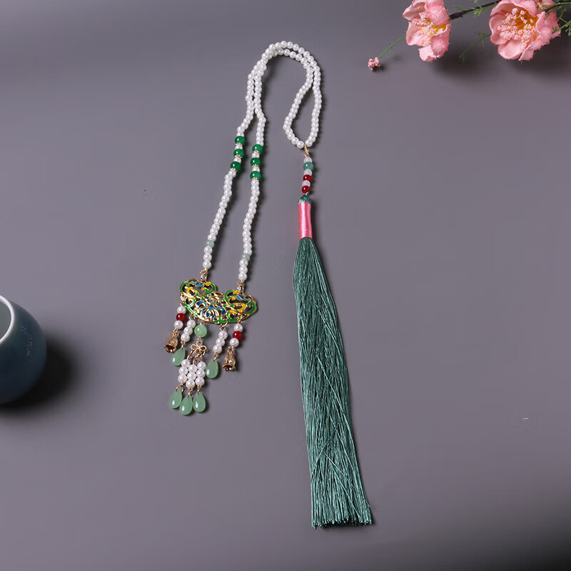 梦君宸明制软璎珞长流苏滴油吊坠复古风仿点翠项链旗袍古装汉服配饰