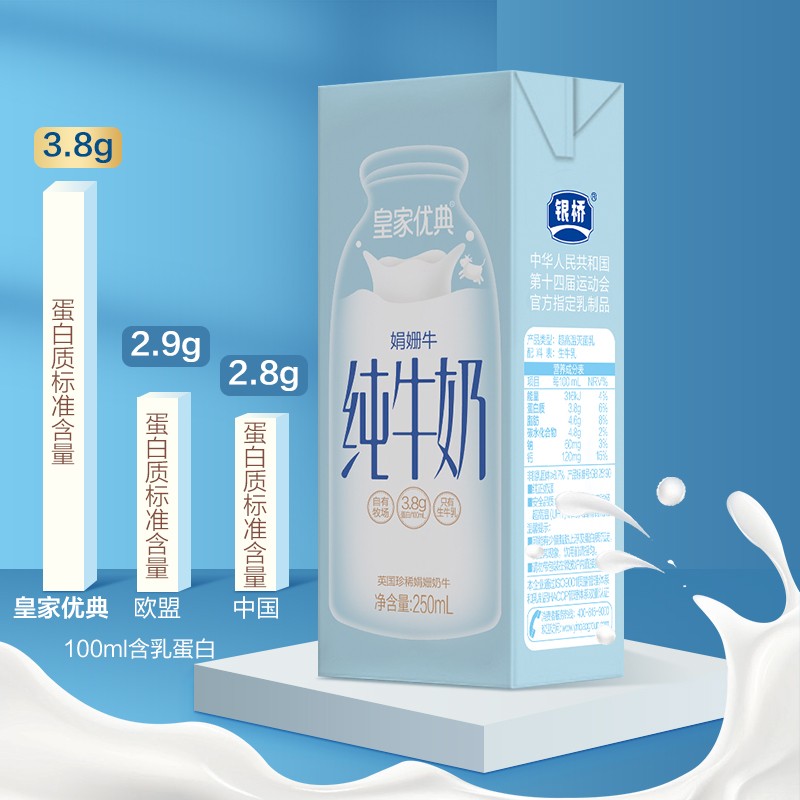 【十四运会官方指定乳制品】银桥 娟姗牛纯牛奶250ml*12盒 蛋白质3.8g 高端牛奶礼盒