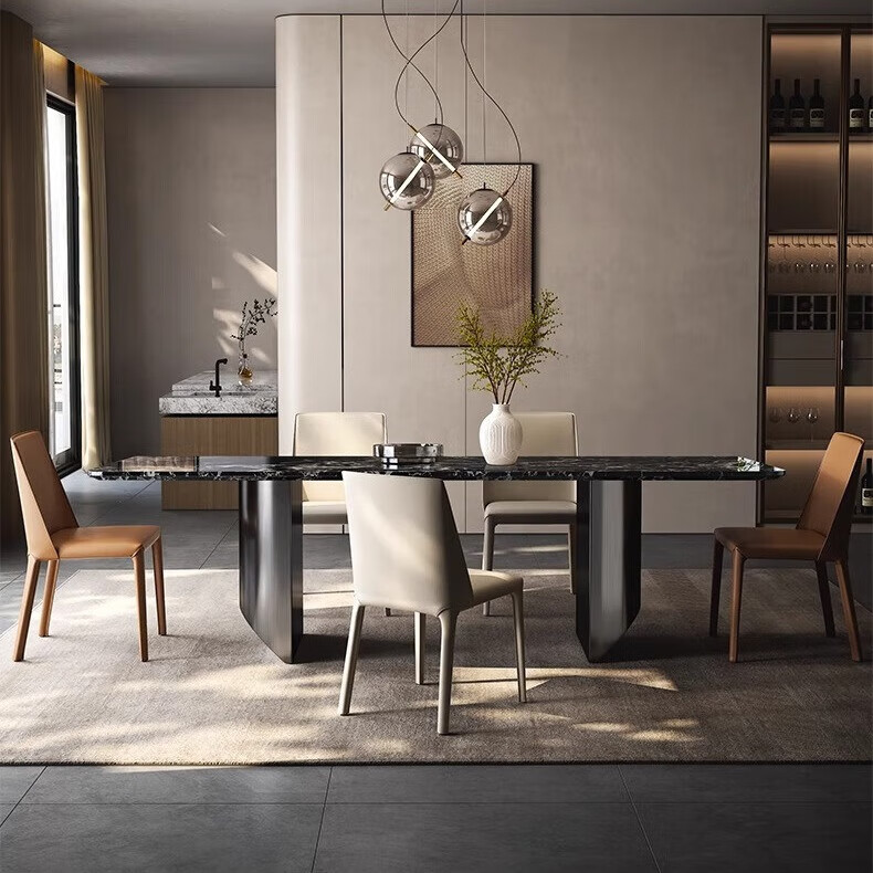 左尚角天然黑玫瑰大理石长方形轻奢意式极简现代简约吃饭桌子别墅餐桌