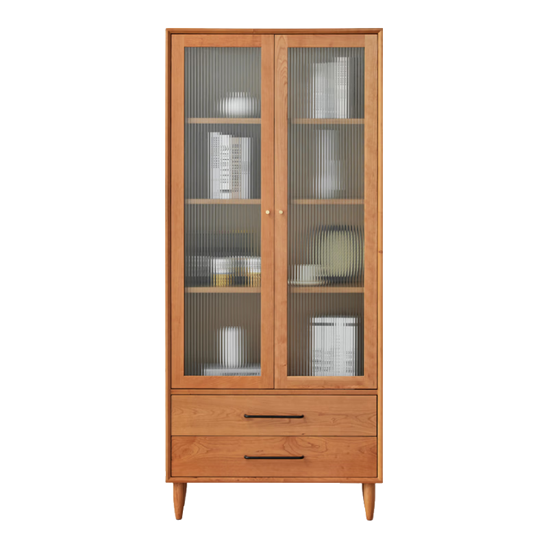 良工書(shū)柜實(shí)木櫻桃木書(shū)架北歐日式雙門(mén)組合現(xiàn)代簡(jiǎn)約帶門(mén)抽屜原木展示柜 櫻桃木書(shū)柜(單個(gè))