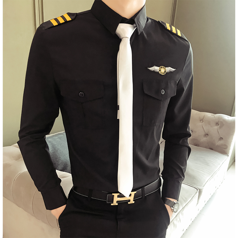 千蝉枫空少制服男长袖衬衫修身发型师工作服少爷服务员理发师工装衣服