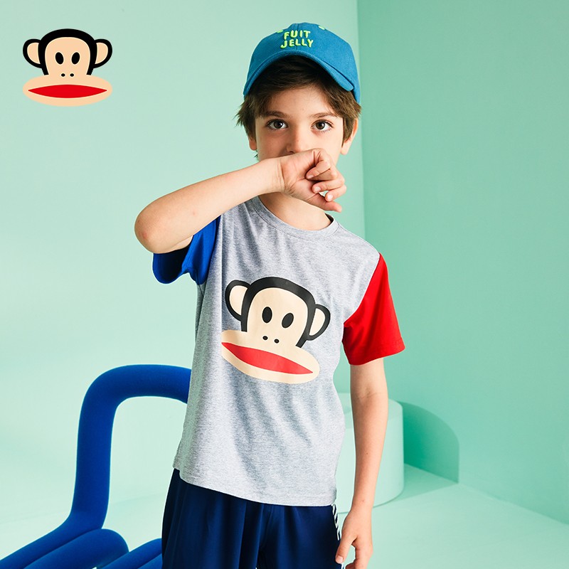 大嘴猴（Paul Frank）新品童装时尚男女童新款夏季短袖T恤清凉休闲儿童印花潮 浅麻灰 140cm