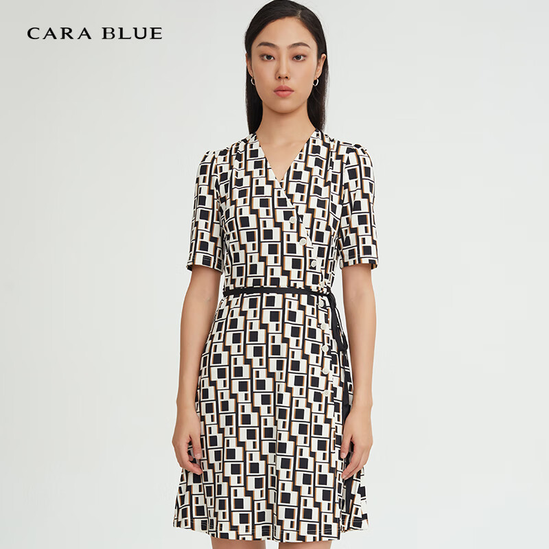 carablue喀啦    女装时尚气质优雅围裹系带v领连衣裙kc221mwo0017