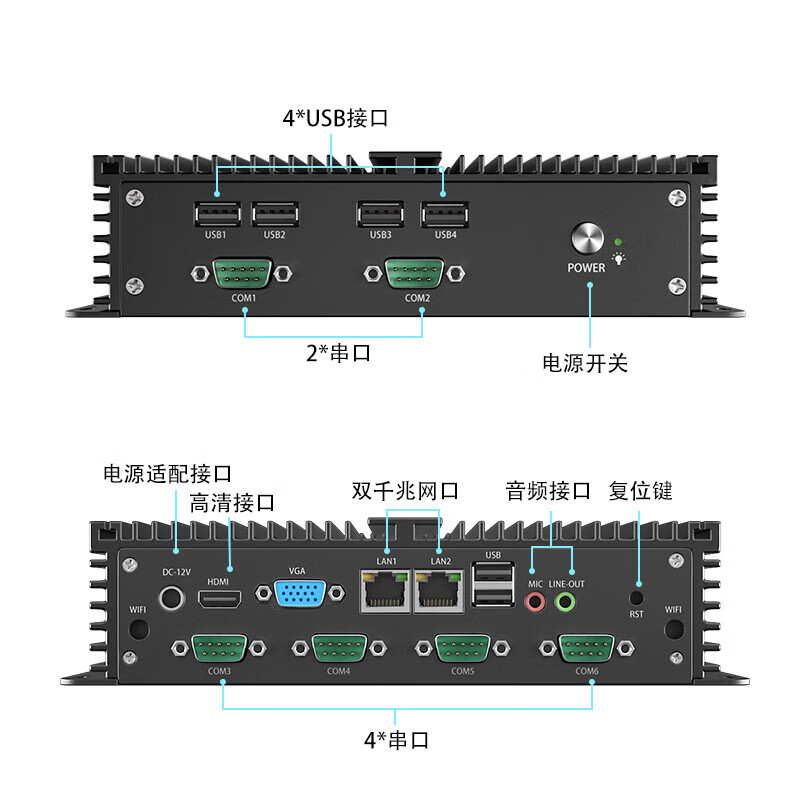 倍控I7-8550U四核八线程工业控制器主机酷睿I5I3双网口六串全封闭 4G内存64G固态 I3-6100U(2网6串6USB带WIFI