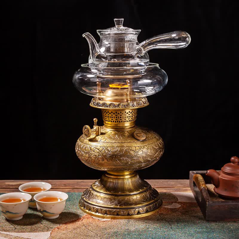 时鸟煮茶灯空气灯纯黄铜煤油灯手工镌刻潮汕功夫茶炉中式酥油眀火茶灯