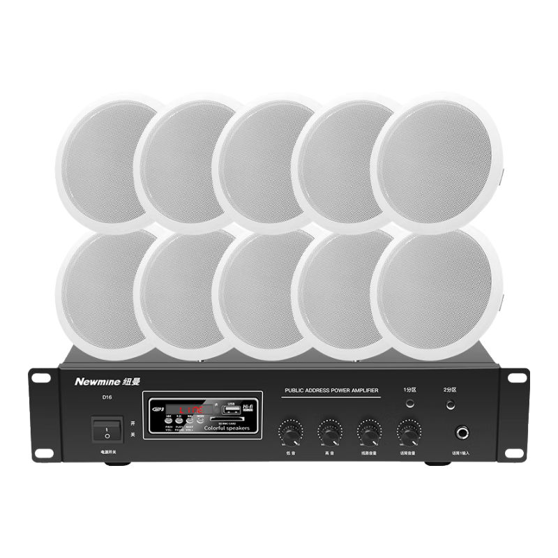 紐曼（Newmine）D161 定壓吸頂喇叭音響套裝 吊頂背景音樂(lè )公共廣播功放音箱系統（ 一拖十）