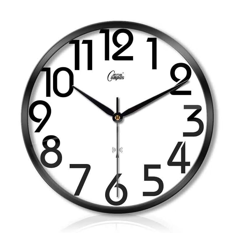 康巴丝钟表客厅卧室创意金属挂钟静音扫描三代智能电波钟412 12寸黑色