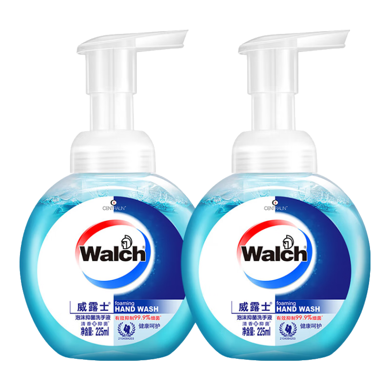 威露士（Walch）泡沫洗手液清洁抑菌滋润洁净儿童家庭通用 有效抑菌99.9% 健康呵护瓶装225ml*2