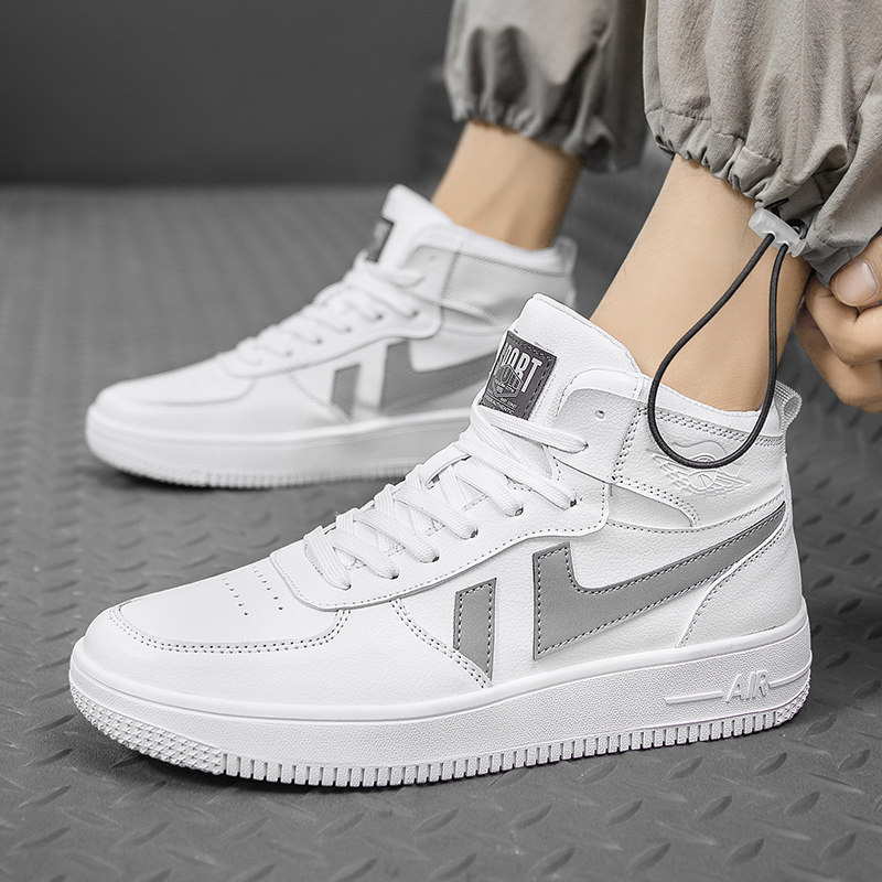 夏季白男子韩版潮流小白中帮休闲运动空军一号板增高潮 aj白色 38