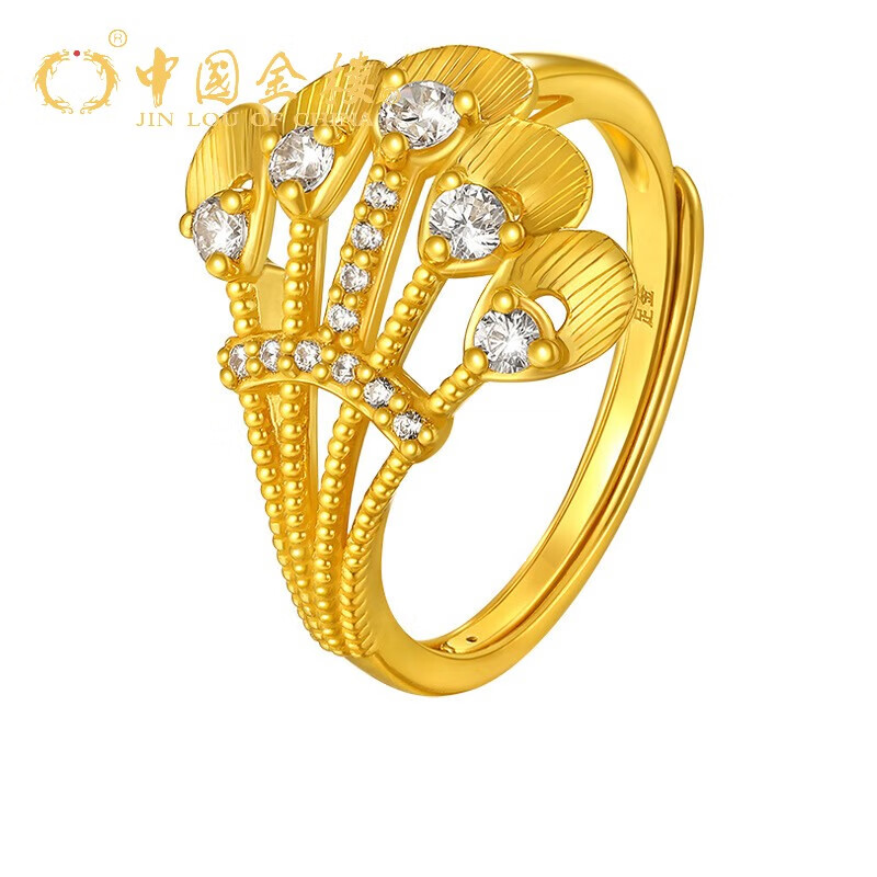 金楼 中国金楼黄金孔雀戒指5g足金999金凤凰指环凤尾戒子活口镶嵌女款