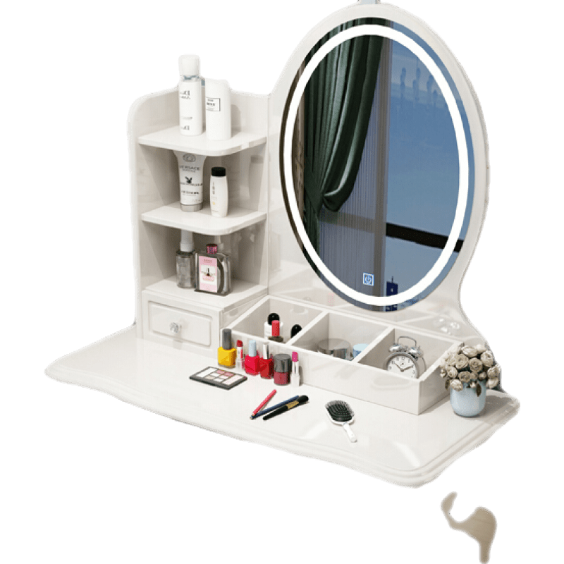 古达 欧式梳妆台2021年新款卧室现代简约化妆台收纳柜一体轻奢化妆桌 长80CM升级覆膜款【方镜+凳子】 组装