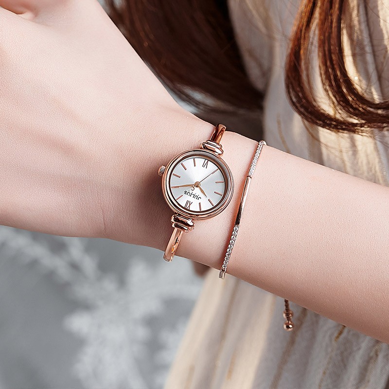 聚利时（Julius）2021新款不锈钢手镯式手表小巧精致时尚ins风防水小众女表JA-1293 A玫瑰金