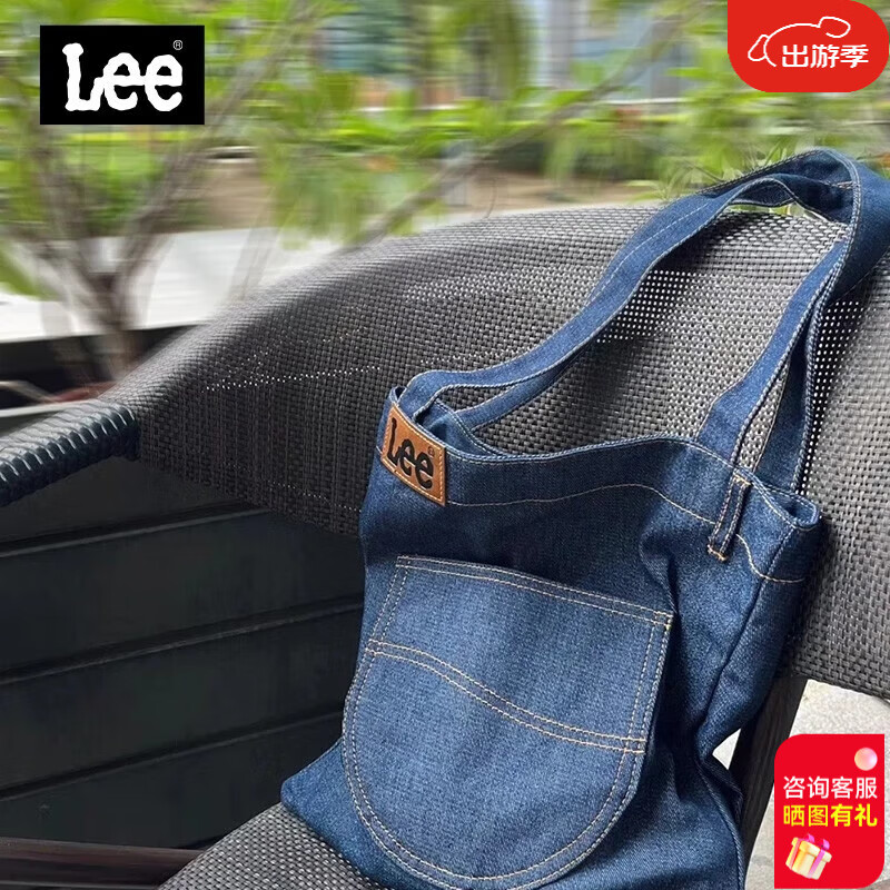 Lee帆布包2023新款大容量购物袋日系韩版手提包托特包牛仔单肩包包女 深蓝