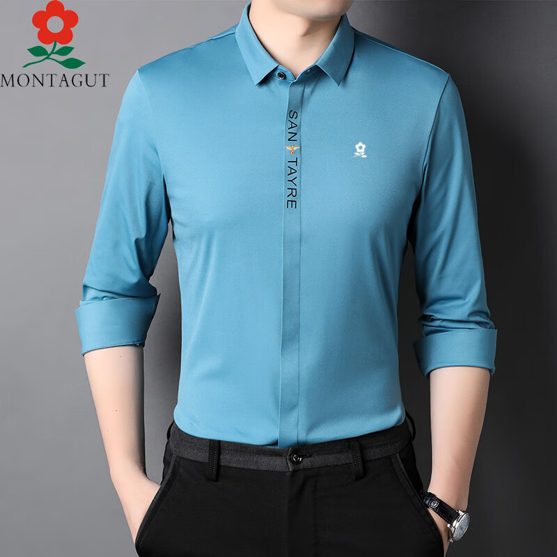 梦特娇(montagut)梦特娇男装春秋季长袖桑蚕丝衫商务休闲宽松衬衣 ql