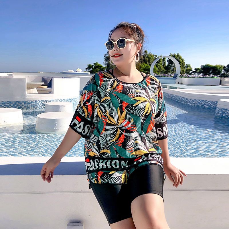 狮奥利兴大码泳衣女遮肚300斤胖妹妹加肥胖mm200斤分体五分裤防晒衫三