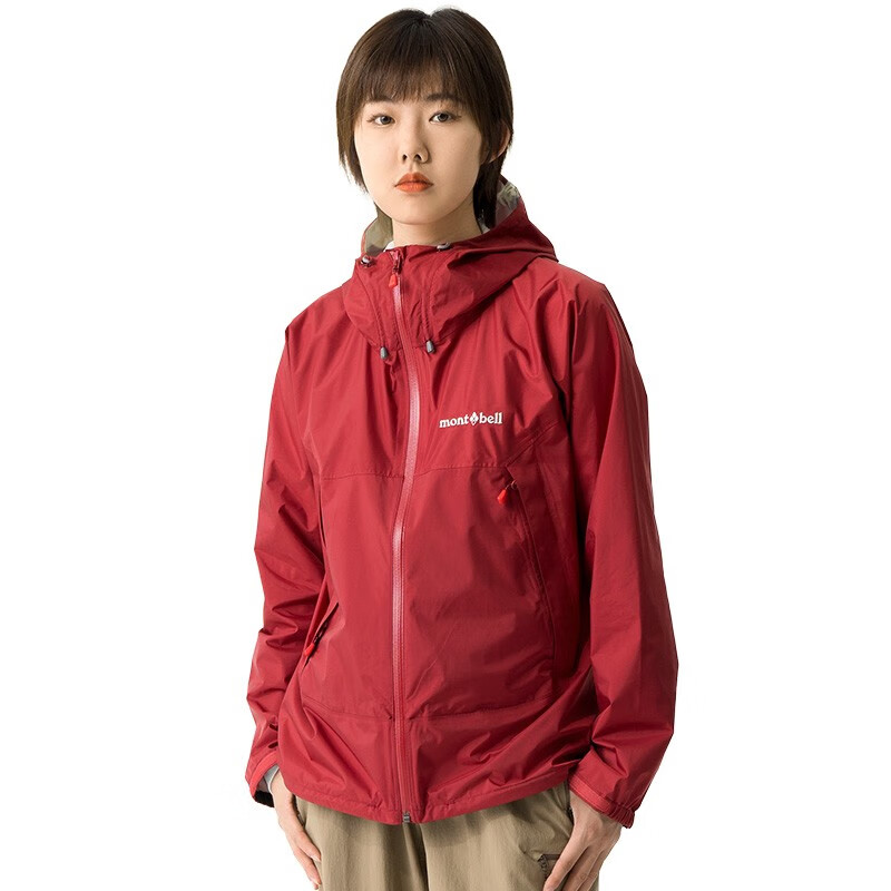 mont·bell 雨行者冲锋衣女款户外超轻防风防水单层硬壳连帽外套 1128662 CHRD樱桃红 M