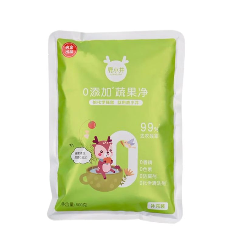 鹿小井宝宝果蔬清洗剂去农残专用清洁剂洗涤盐孕妇婴儿超值补充装 蔬果净补充装500g
