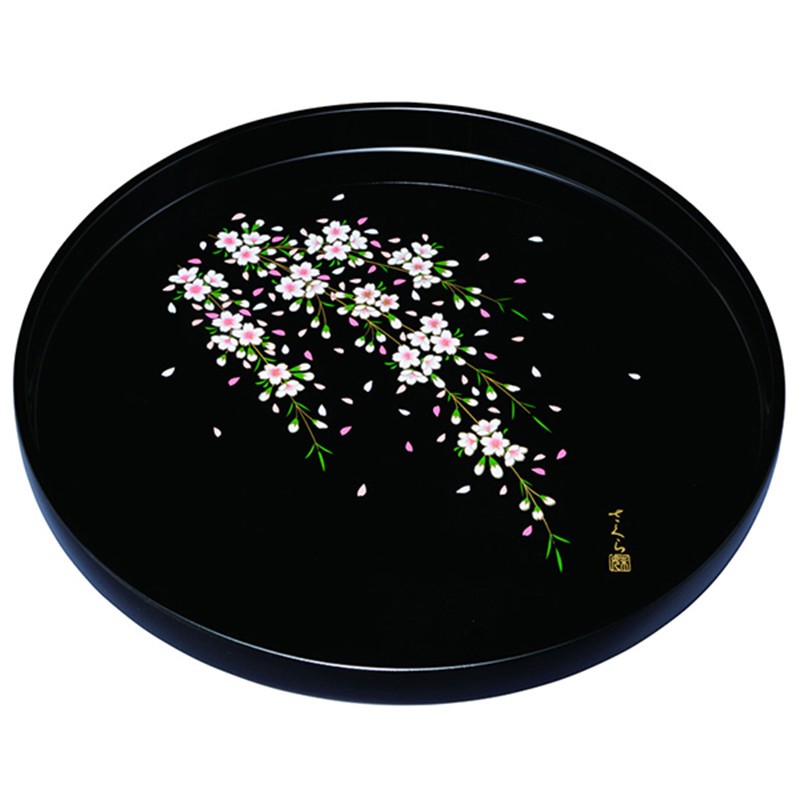 乙御前日本树脂胎体漆器金箔彩绘托盘大漆茶盘日式盘子漆器日本 8寸