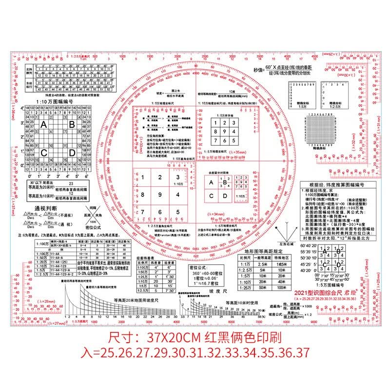 指挥尺多功能比例尺经纬度地理坐标尺军事标图工具 2021型识图综合尺