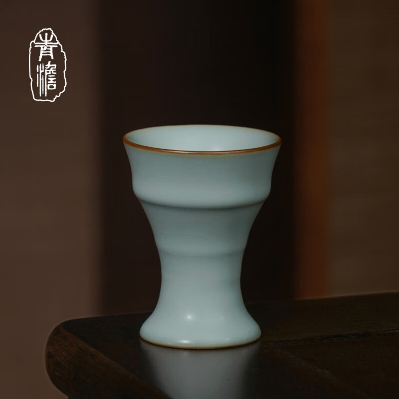 青澹汝窑茶杯家用天青色可养景德镇陶瓷茶具礼品纯手工瓷器月光杯