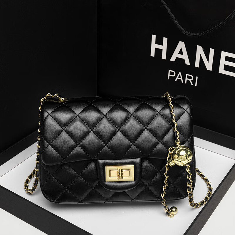 酷奇袋鼠酷奇包包女2022新款小香风菱格包方胖子链条包秋冬斜 黑大号