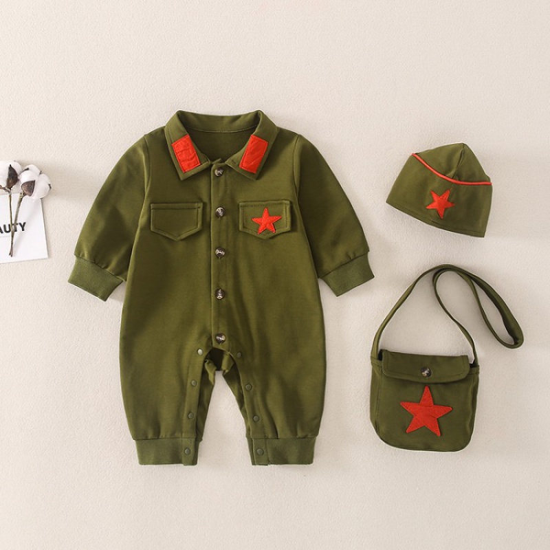 哈兜儿婴儿衣服春秋装连体衣男女宝宝爬服满月百天中式红军造型拍照哈