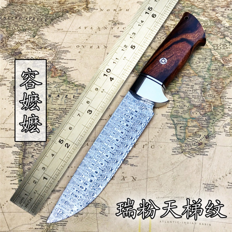 雨轩户外 美国托马斯大马士革钢刀手工高端户外小刀野外战术收藏送礼