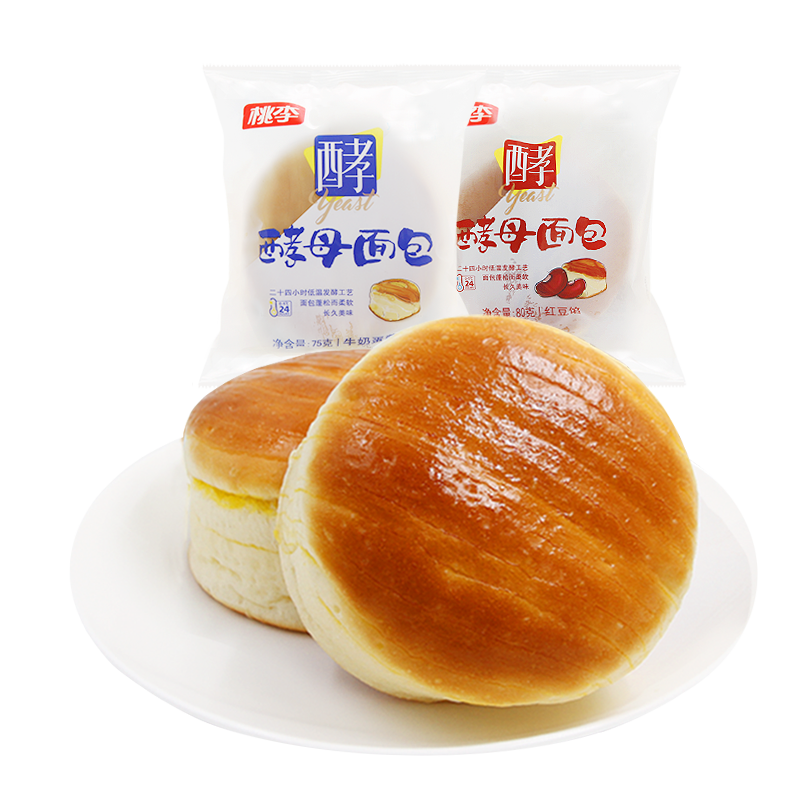桃李酵母面包牛奶蛋羹味/红豆馅480g混合早餐手撕面包点心休闲零食
