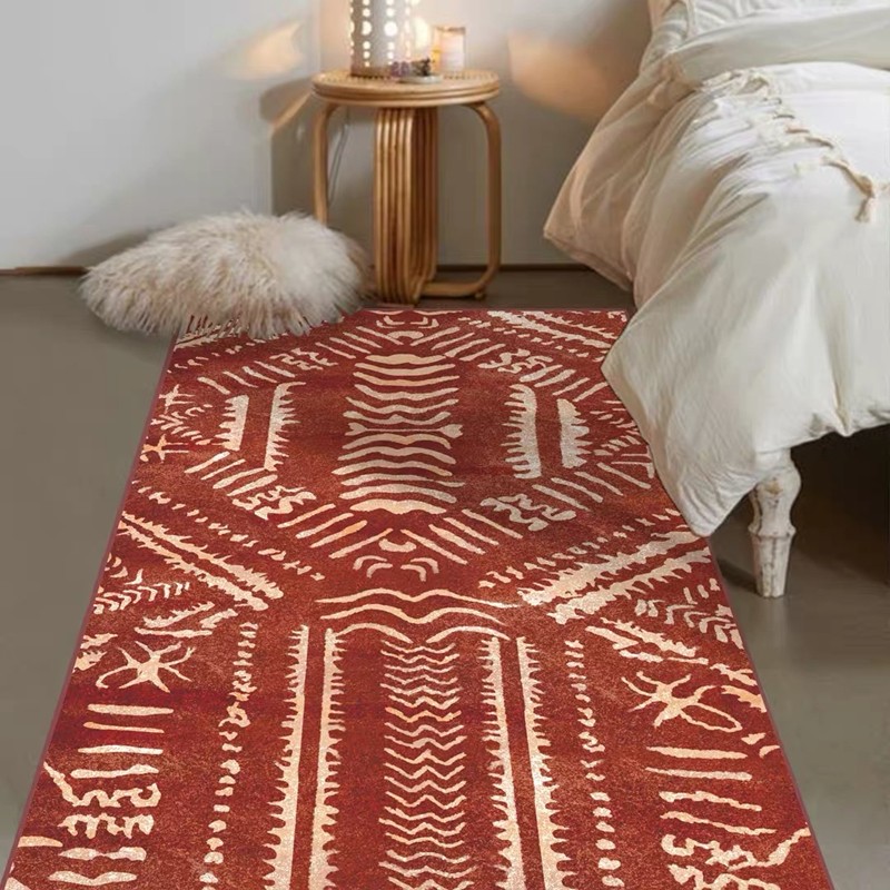 欧纶斯 现代简约卧室床边地毯 北欧式复古长方形客厅地毯浴室厨房防滑垫 印第安RED（床边） 宽60CM×长160CM