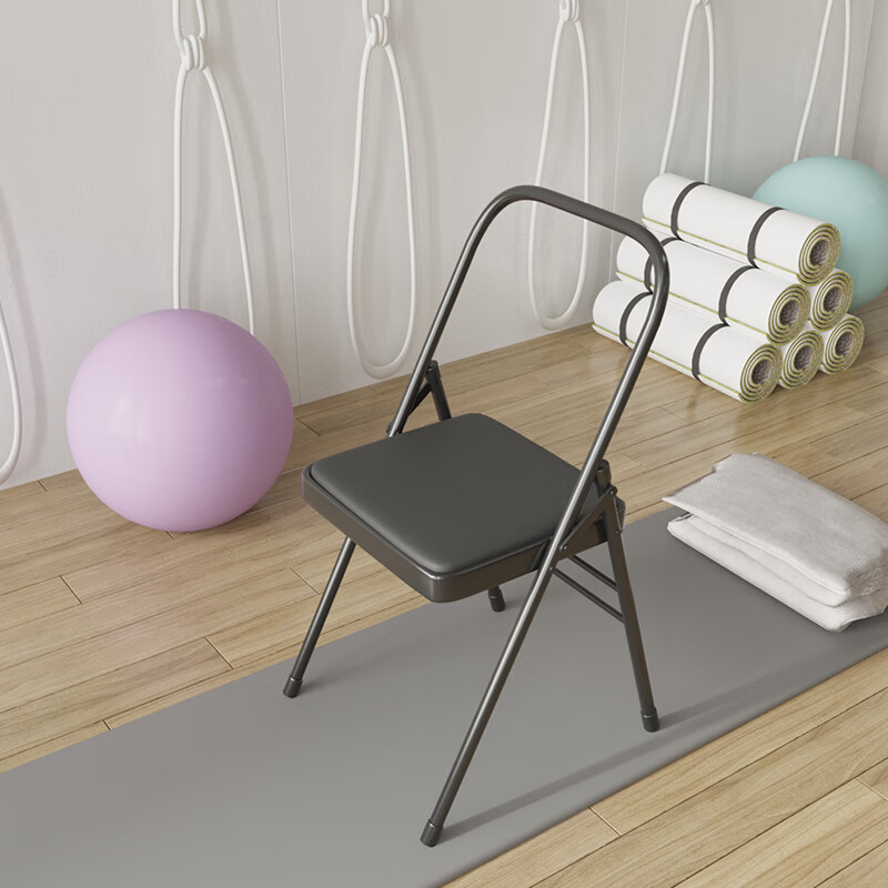 君吻瑜伽椅艾扬格辅具瑜伽椅pu面瑜珈椅辅助椅折叠椅 版 黑色双梁款