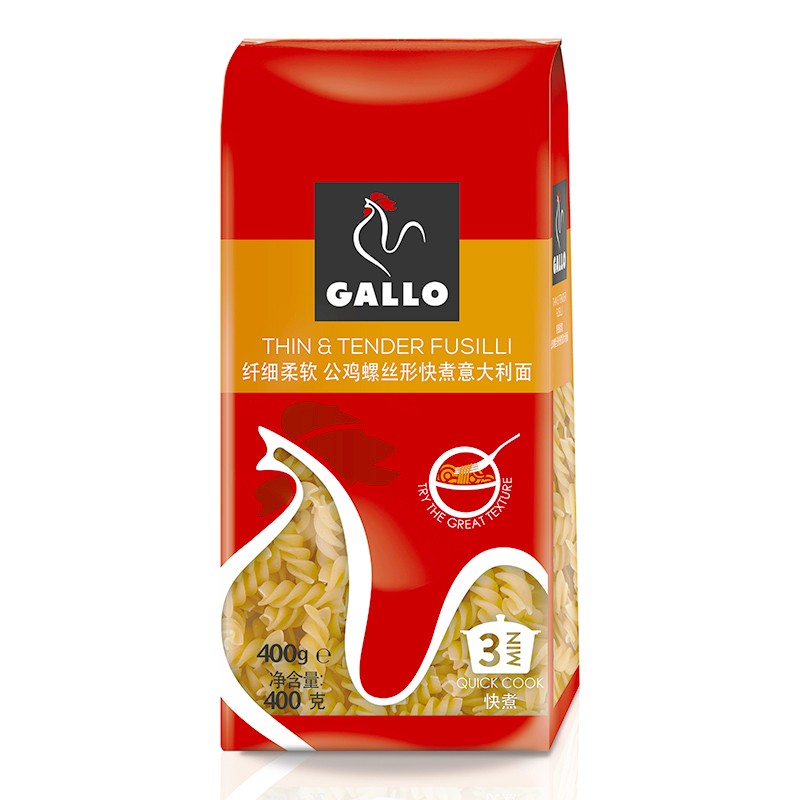 西班牙进口 公鸡（GALLO）低脂纤细柔软公鸡螺丝形快煮意大利面 400g 快煮型