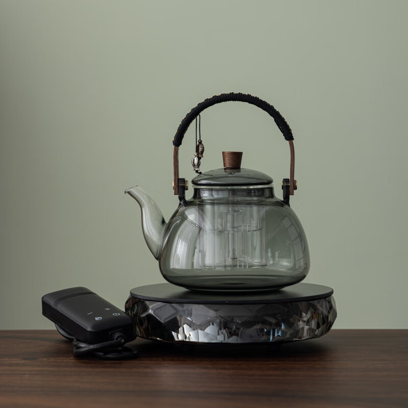 缘宿 FATEHOUSE玻璃煮茶壶围炉煮茶水晶电陶炉组合耐热玻璃茶壶蒸汽煮茶器泡茶 半月提梁壶+观策圆形水晶电陶炉