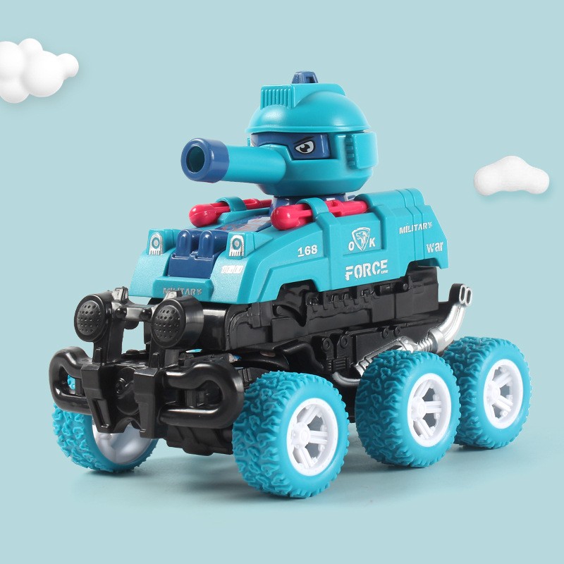 嘉佑嘉 儿童玩具车车85103A惯性四驱越野车玩具男孩玩具模型车变形可发射坦克车六轮惯性车 浅绿色