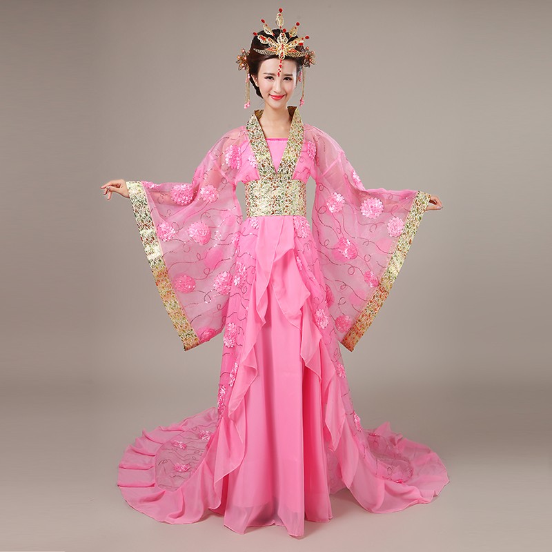 唐装古代女式服装演出服汉服女公主舞蹈服装 粉色花瓣款 小码胸围85cm