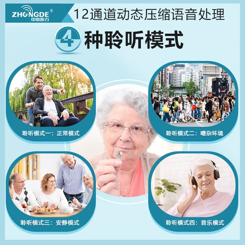 中德助听器老年人专用数字降噪耳聋耳背年轻人无线隐形双耳佩戴 ZDC-900E香槟金数字12通道双耳+2年换新