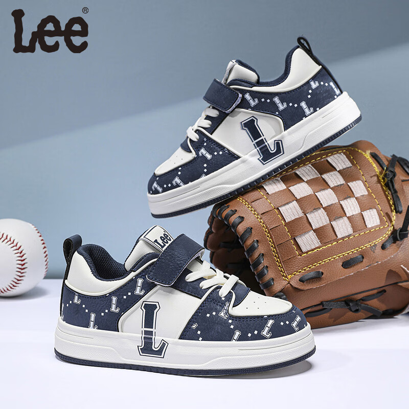 Lee童鞋春季儿童运动鞋女童魔术贴百搭休闲鞋户外低帮板鞋男大童 米蓝   30 【建议脚长185mm】