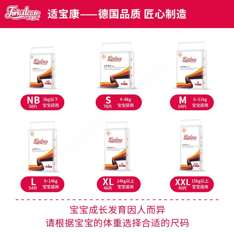 适宝康·Forkidcare丝薄柔呵纸尿裤NB58片婴儿尿不湿尿裤超薄透气干爽