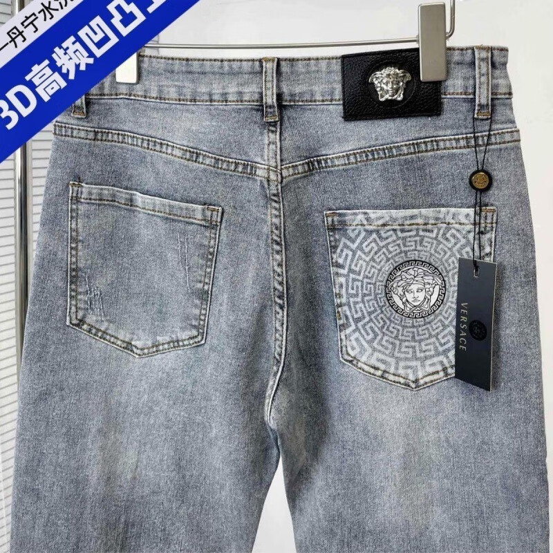 筱艳23秋冬新款水洗复古牛仔裤男瓦萨琪刺绣立体印花