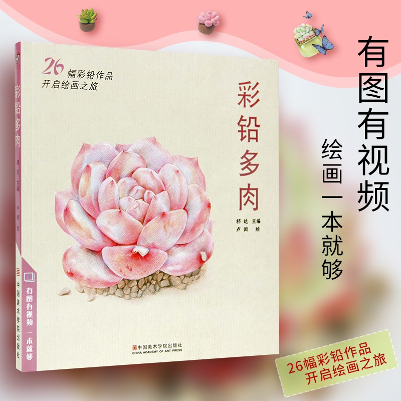 同步视频 彩铅多肉 彩铅画手绘多肉植物绘画教程书籍零基础入门教学