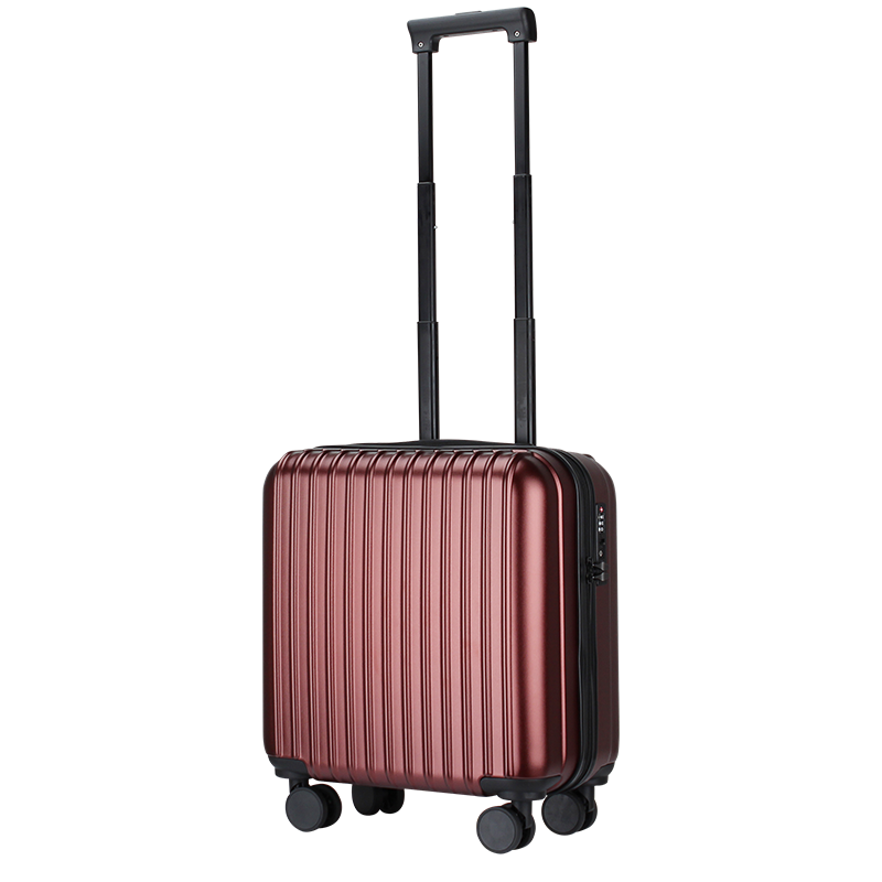 翻译官拉杆箱女小号18英寸登机箱商务出差行李箱男旅行密码箱子 防刮细腻竖条纹抗压款-红棕 18英寸1-5天(大容量登机箱)