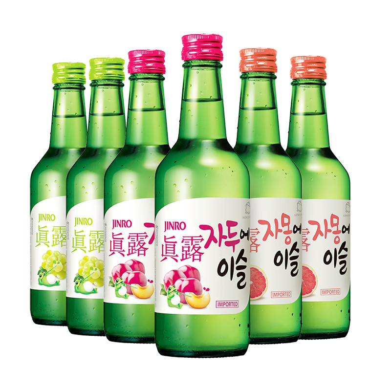 Jinro 真露 利口酒组合装 3口味 360ml*6瓶（青葡萄味360ml*2瓶+李子味360ml*2瓶+西柚味360ml*2瓶）