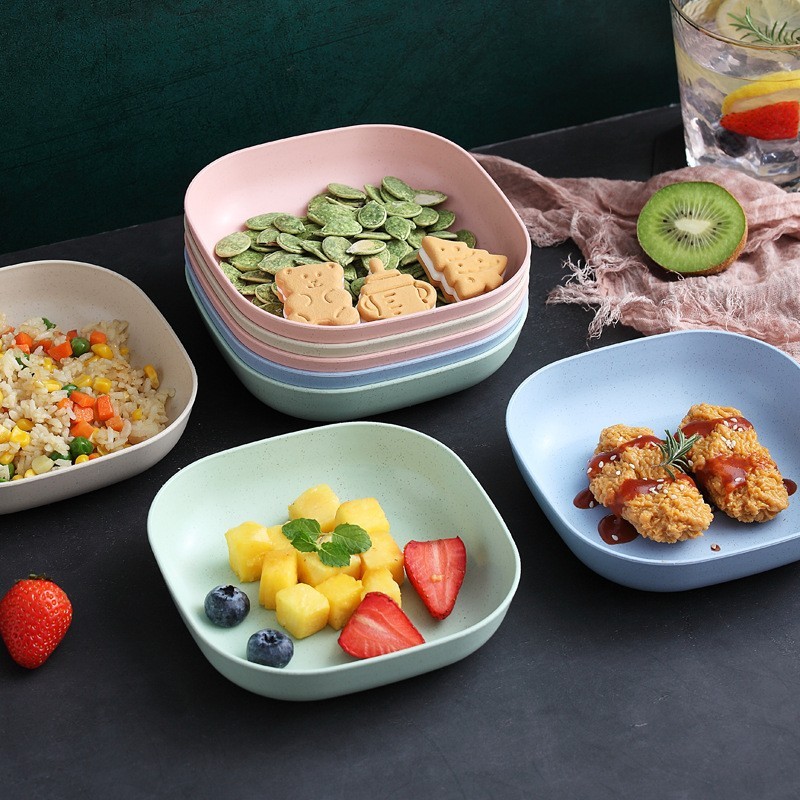 贝柚 小麦秸秆碗塑料家用汤面米饭汤碗餐具儿童碗餐具日用品圆形塑料碗 吐骨碟 6个装